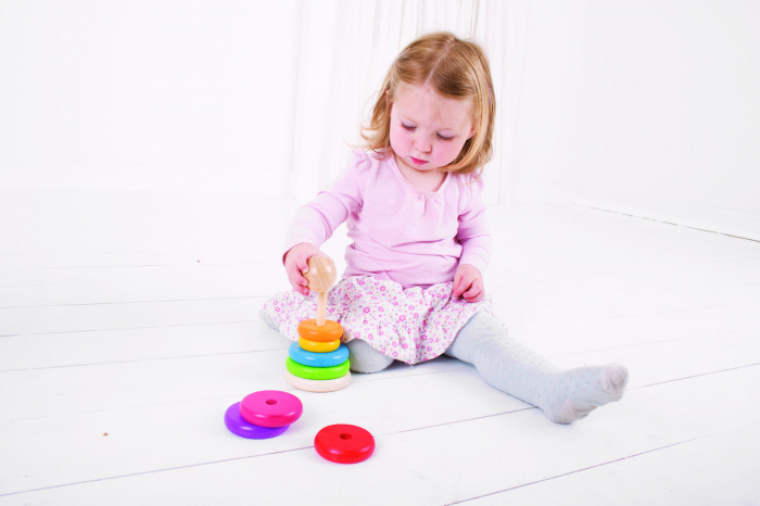 Piramida din lemn - Curcubeul, BIGJIGS Toys, 1-2 ani + [8]