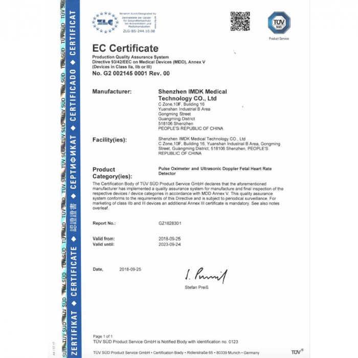 Pulsoximetru digital, Certificat Medical [7]