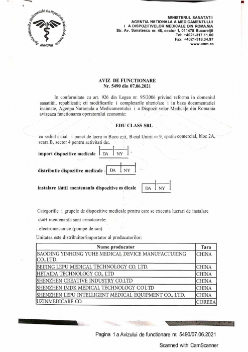 Pulsoximetru digital, Certificat Medical [9]