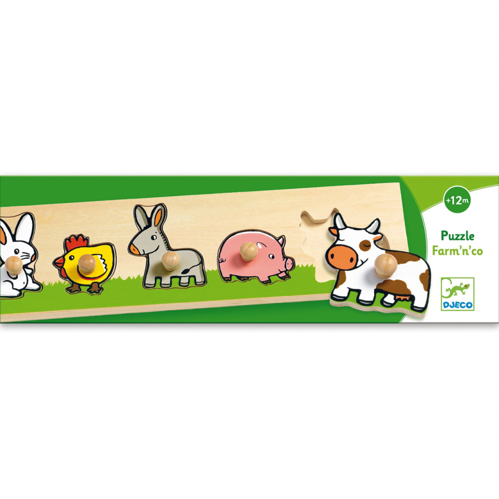 Puzzle cu buton Ferma, Djeco, 1-2 ani + [3]