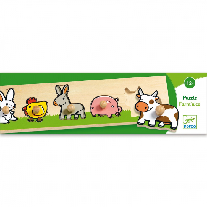 Puzzle cu buton Ferma, Djeco, 1-2 ani + [2]