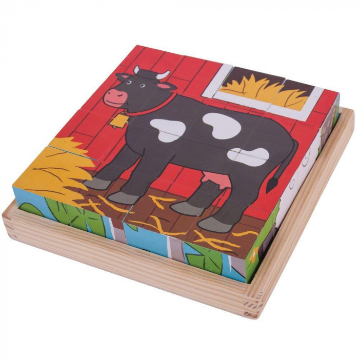 Puzzle cubic - Animalute de la ferma, BIGJIGS Toys, 1-2 ani + [3]