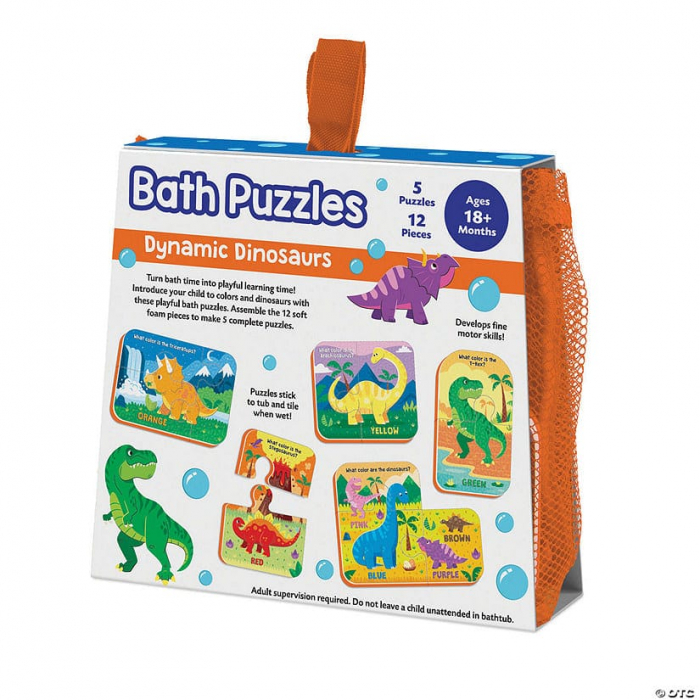 Puzzle de baie pentru bebeluși, Piese mari de spumă, Dinozaurii rapizi,  Peaceable Kingdom, +18 luni [2]