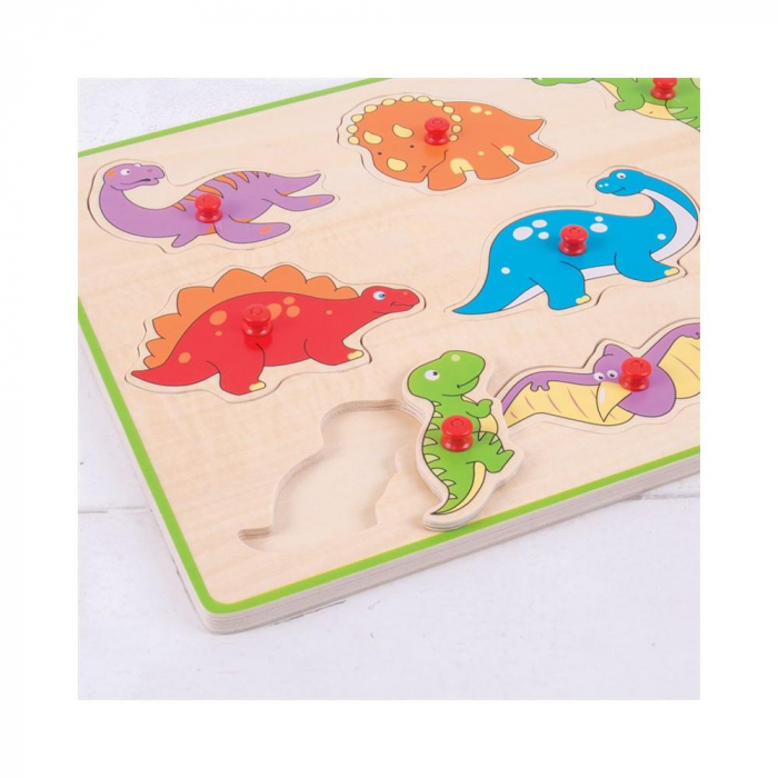 Puzzle din lemn incastru - Dinozauri, BIGJIGS Toys, 2-3 ani + [2]