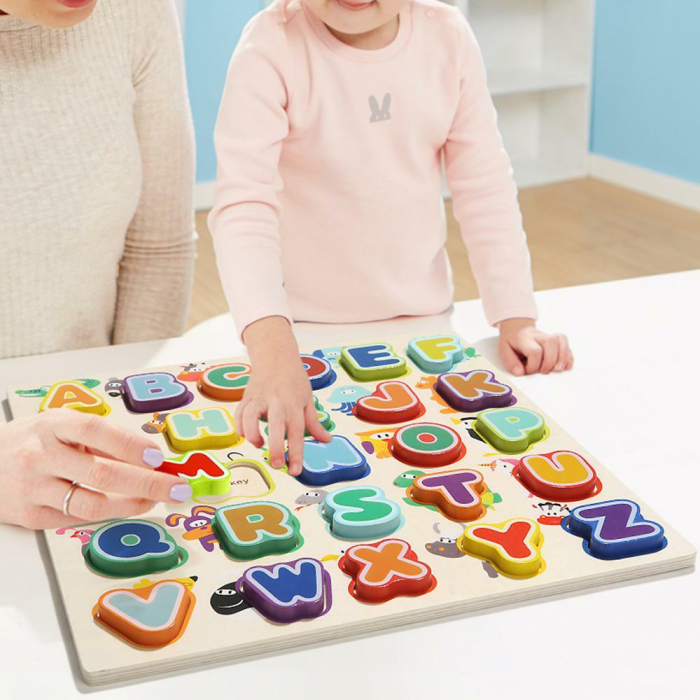 Puzzle din lemn - Litere si animalute, Topbright, 2-3 ani + [5]