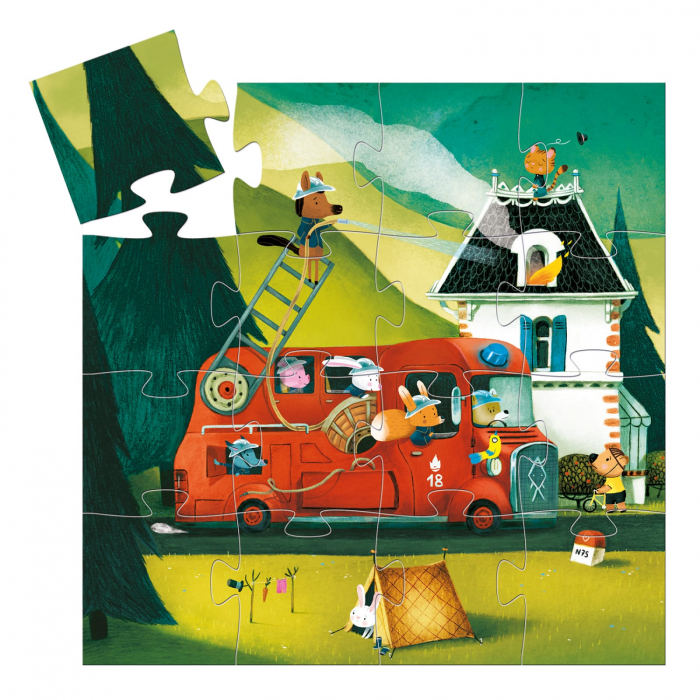 Puzzle Djeco - Masina de pompieri, 2-3 ani + [3]