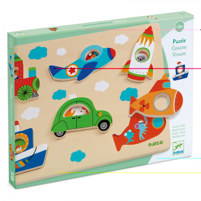 Puzzle Djeco, Vehicule cu surprize, 1-2 ani + [5]