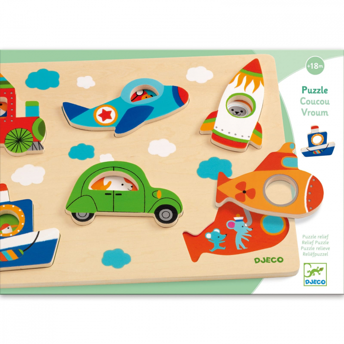 Puzzle Djeco, Vehicule cu surprize, 1-2 ani + [4]