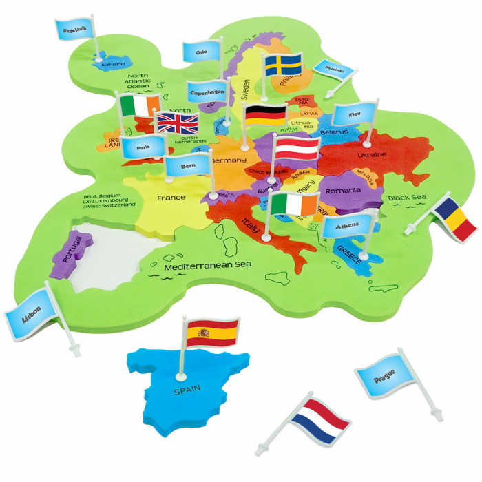 Puzzle Educativ din Spuma EVA - Harta Europei cu Steaguri si Capitale, Imagimake, 5 ani+ [3]