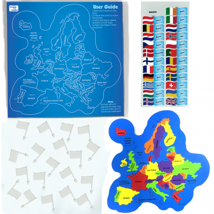 Puzzle Educativ din Spuma EVA - Harta Europei cu Steaguri si Capitale, Imagimake, 5 ani+ [2]