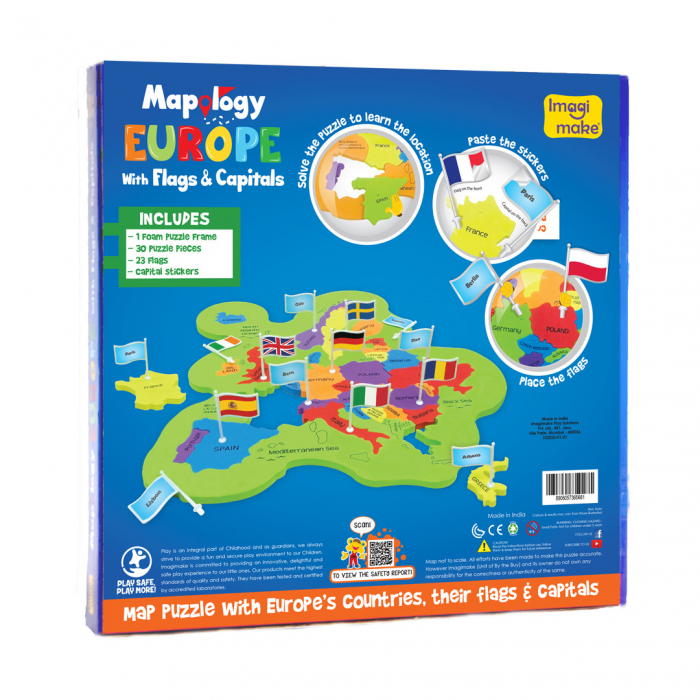Puzzle Educativ din Spuma EVA - Harta Europei cu Steaguri si Capitale, Imagimake, 5 ani+ [5]