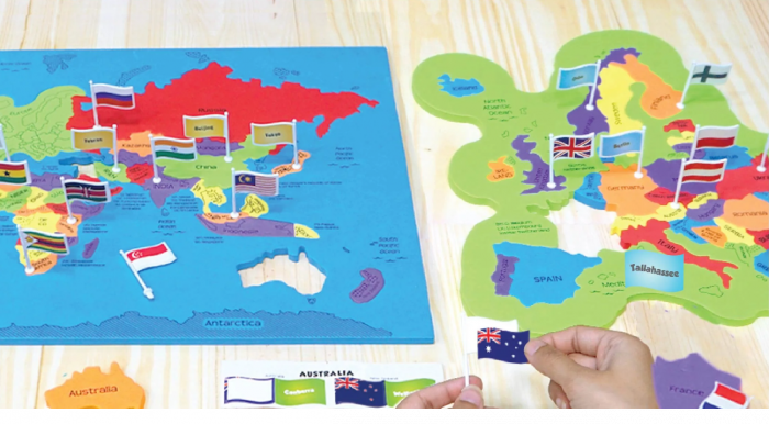 Puzzle Educativ din Spuma EVA - Harta Lumii cu Steaguri si Capitale, Imagimake, 5 ani+ [4]