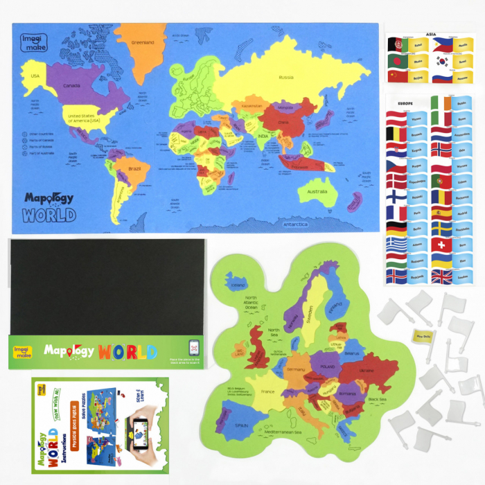 Puzzle Harta Lumii cu Steaguri si Capitale - Realitate Augmentata cu Activitati in Limba Engleza, Imagimake, 5 ani+ [2]