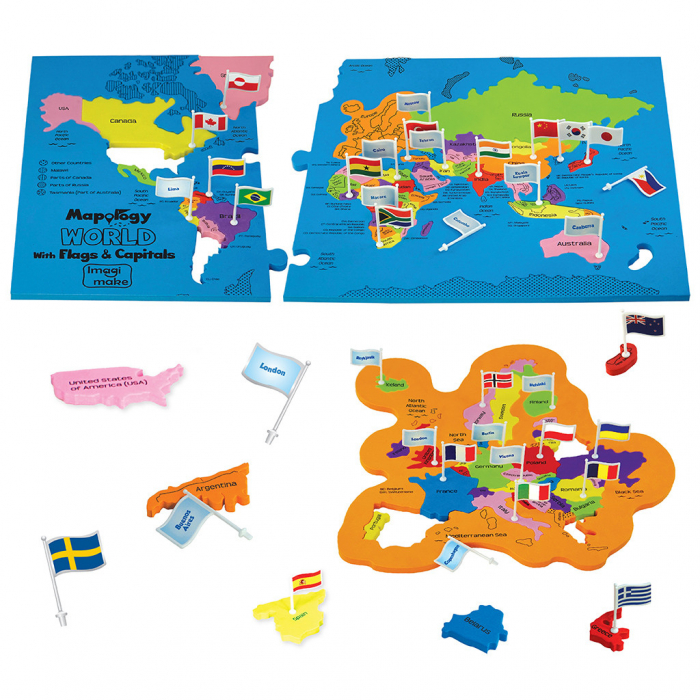 Puzzle Harta Lumii cu Steaguri si Capitale - Realitate Augmentata cu Activitati in Limba Engleza, Imagimake, 5 ani+ [3]