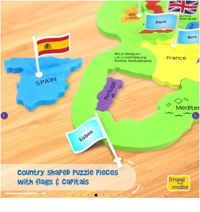 Puzzle Harta Lumii cu Steaguri si Capitale - Realitate Augmentata cu Activitati in Limba Engleza, Imagimake, 5 ani+ [7]
