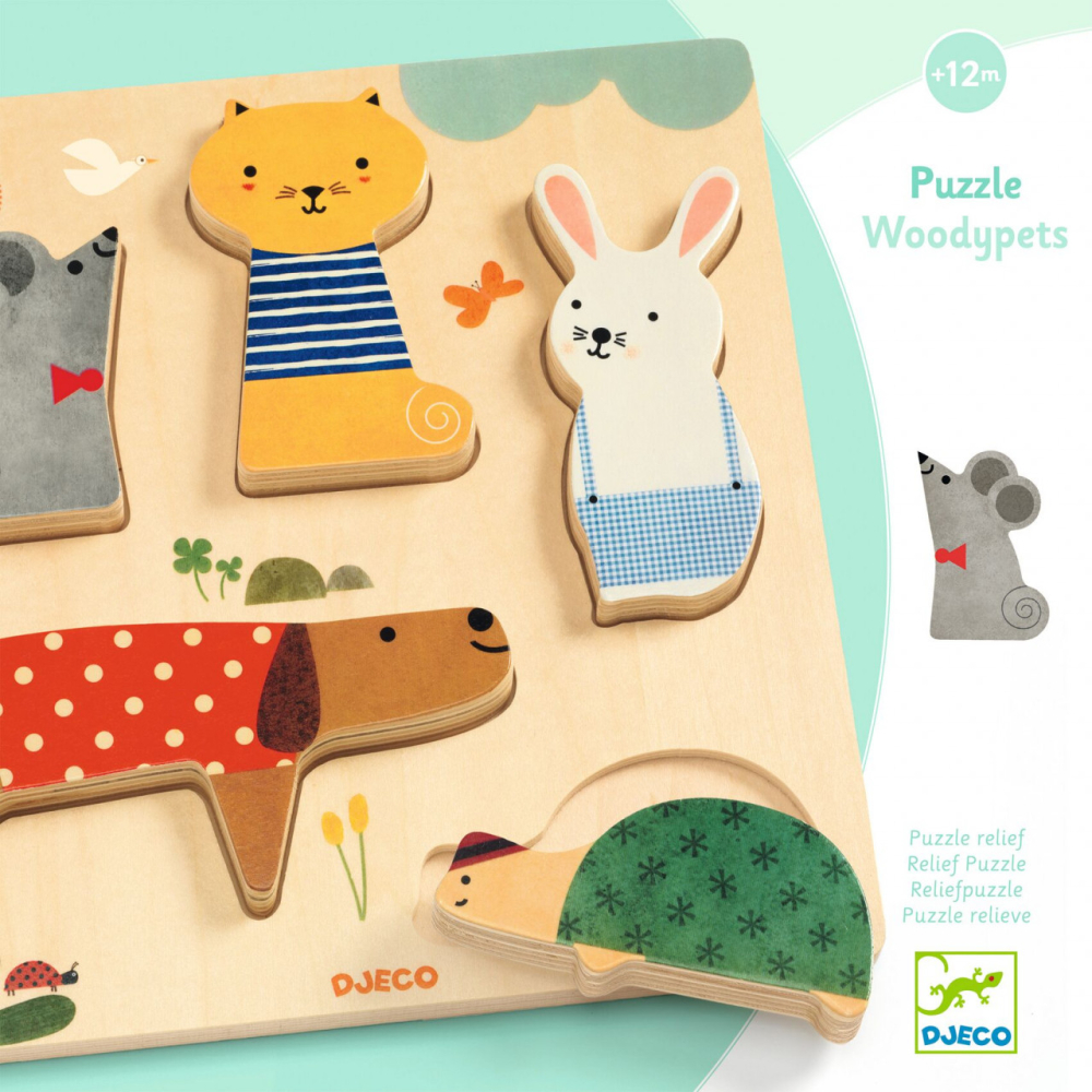 Puzzle lemn animale de companie, Djeco, 1-2 ani + [3]