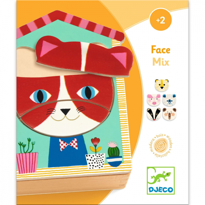 Puzzle lemn Djeco Face mix, 1-2 ani + [4]