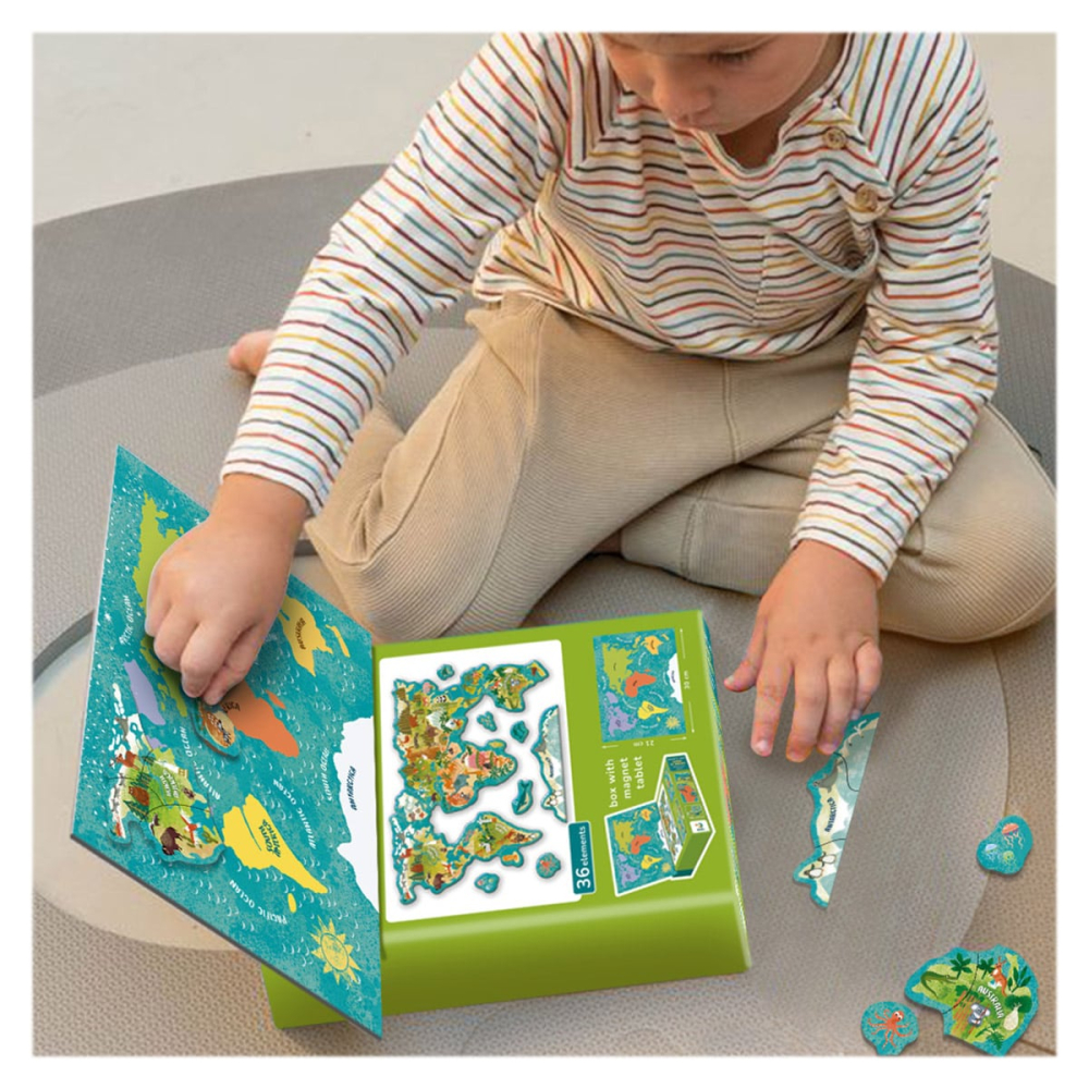 Puzzle magnetic, Harta Lumii cu Animale [4]