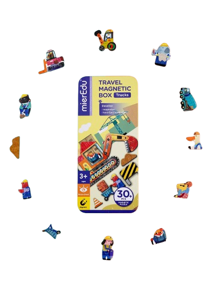 Puzzle magnetic in cutie metalica, joc de potrivire si asociere - Camioane [2]