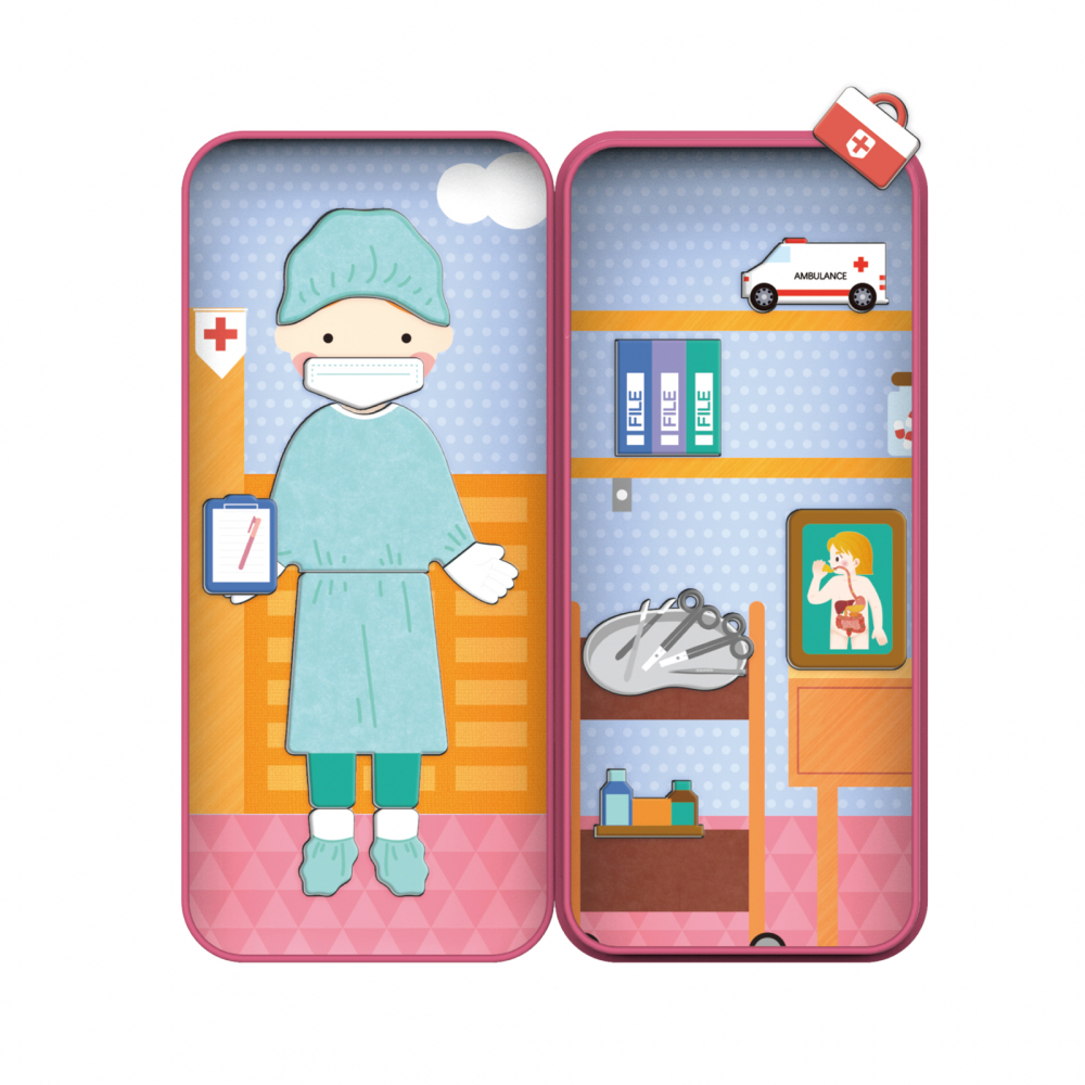 Puzzle magnetic in cutie metalica, joc de potrivire si asociere - Doctor [2]