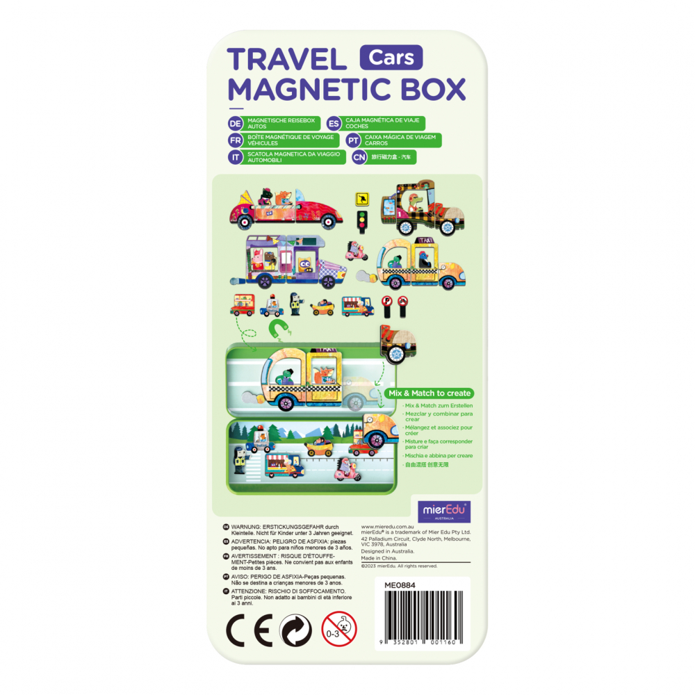 Puzzle magnetic in cutie metalica, joc de potrivire si asociere - Masini [5]