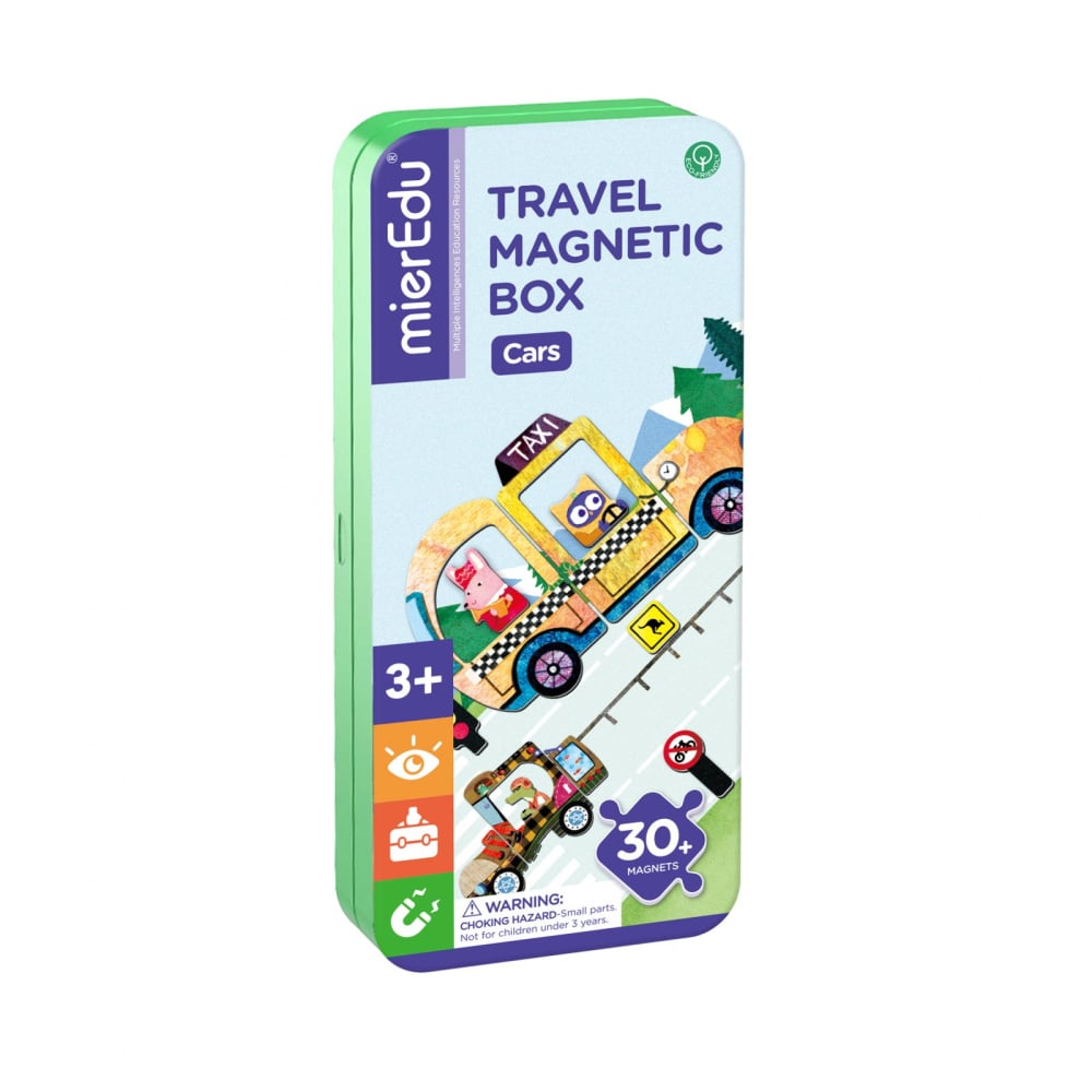 Puzzle magnetic in cutie metalica, joc de potrivire si asociere - Masini [1]