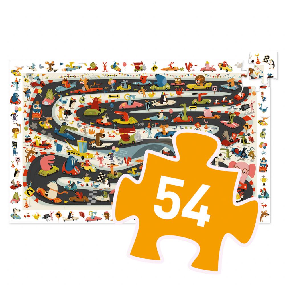 Puzzle observatie Djeco, Raliul masinilor, 4-5 ani + [5]