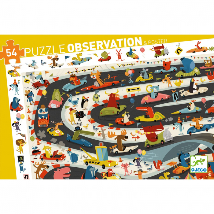 Puzzle observatie Djeco, Raliul masinilor, 4-5 ani + [5]