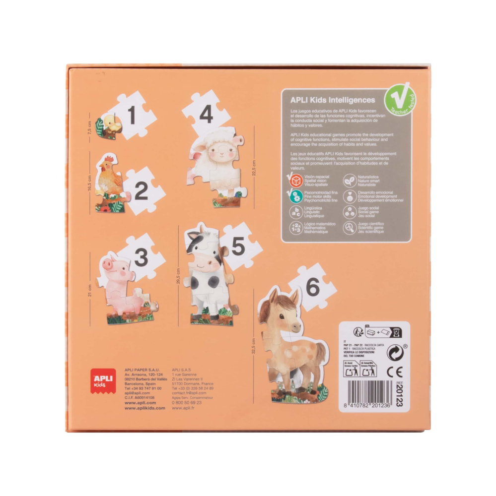 Puzzle progresiv - Primele mele puzzle-uri - Animale de fermă, 21 piese, 2 ani+, Apli Kids [3]