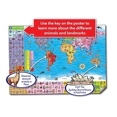 Puzzle si poster Harta lumii (limba engleza 150 piese) WORLD MAP PUZZLE & POSTER, Orchard Toys, 4-5 ani + [5]