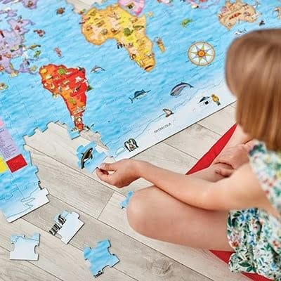 Puzzle si poster Harta lumii (limba engleza 150 piese) WORLD MAP PUZZLE & POSTER, Orchard Toys, 4-5 ani + [7]