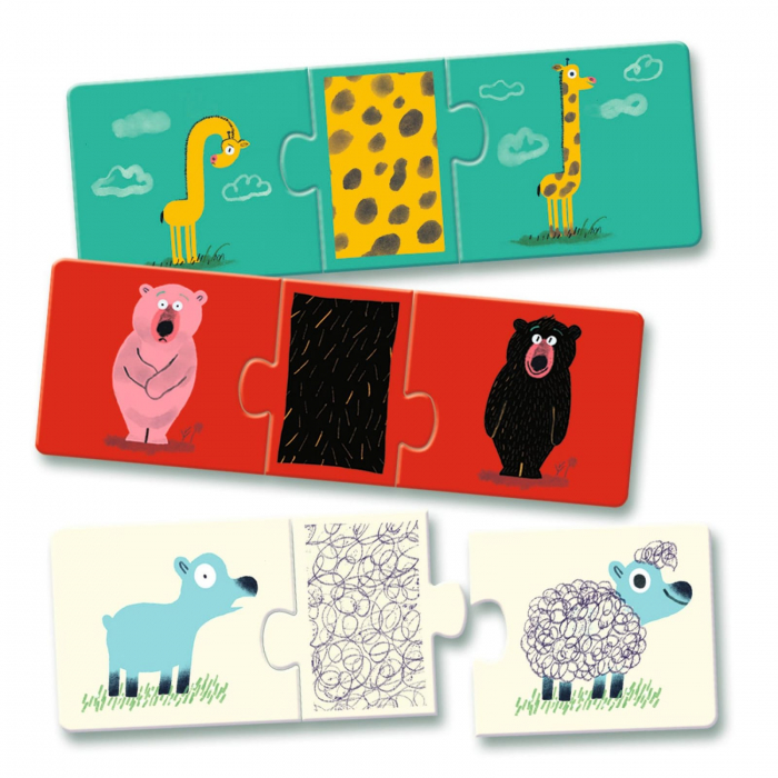 Puzzle trio Djeco animale dezbracate, 4-5 ani + [2]