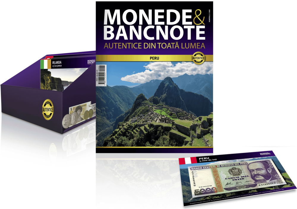 Revista Monede si Bancnote Autentice Nr. 2: Bancnota 5.000 de inti peruvieni + cutia de colectie