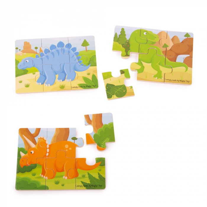 Set 3 puzzle din lemn - Dinozauri, BIGJIGS Toys, 2-3 ani + [2]