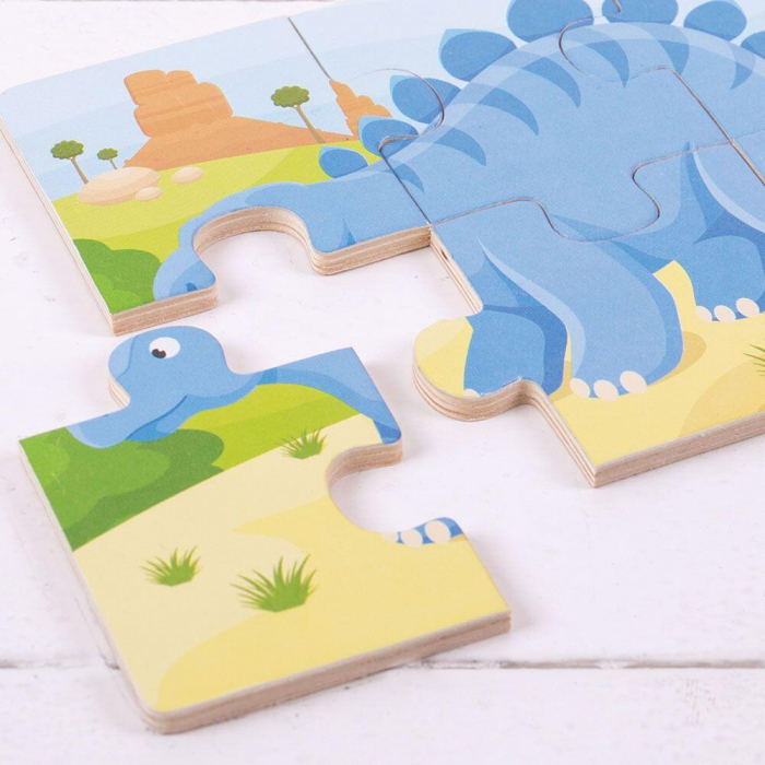 Set 3 puzzle din lemn - Dinozauri, BIGJIGS Toys, 2-3 ani + [4]