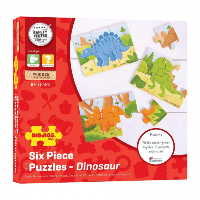 Set 3 puzzle din lemn - Dinozauri, BIGJIGS Toys, 2-3 ani + [5]