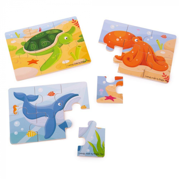 Set 3 puzzle din lemn - Lumea acvatica, BIGJIGS Toys, 2-3 ani + [2]
