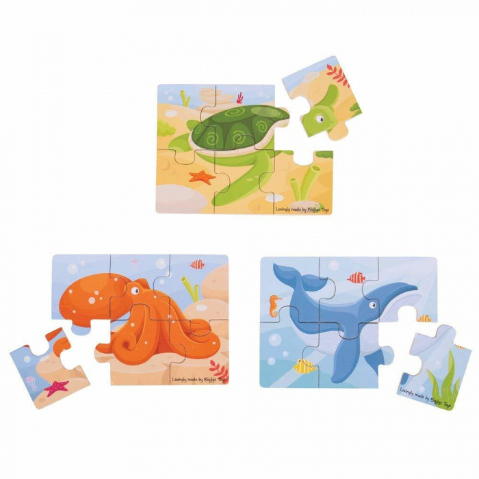 Set 3 puzzle din lemn - Lumea acvatica, BIGJIGS Toys, 2-3 ani + [3]