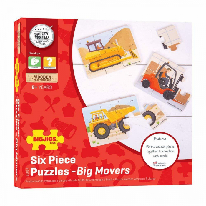 Set 3 puzzle din lemn - Vehicule pentru constructii, BIGJIGS Toys, 2-3 ani + [5]