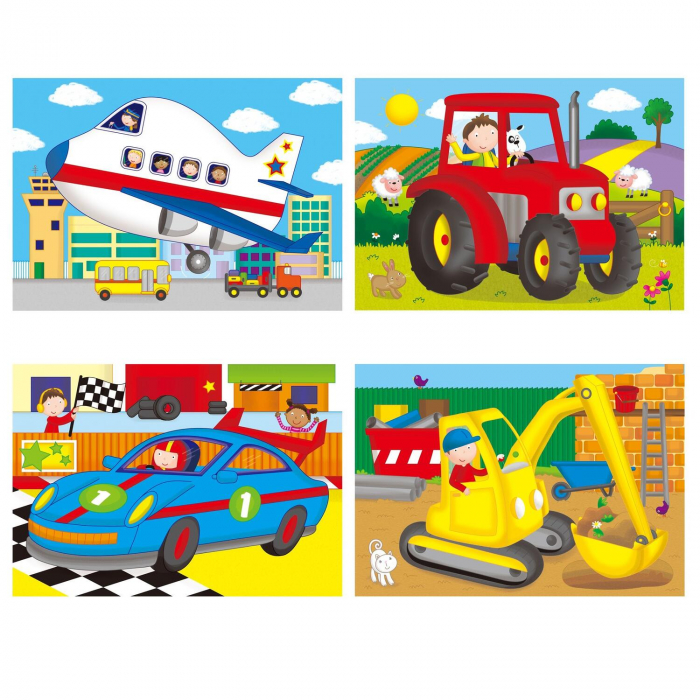 Set 4 puzzle-uri Vehicule (4, 6, 8, 12 piese), Galt, 2-3 ani + [4]