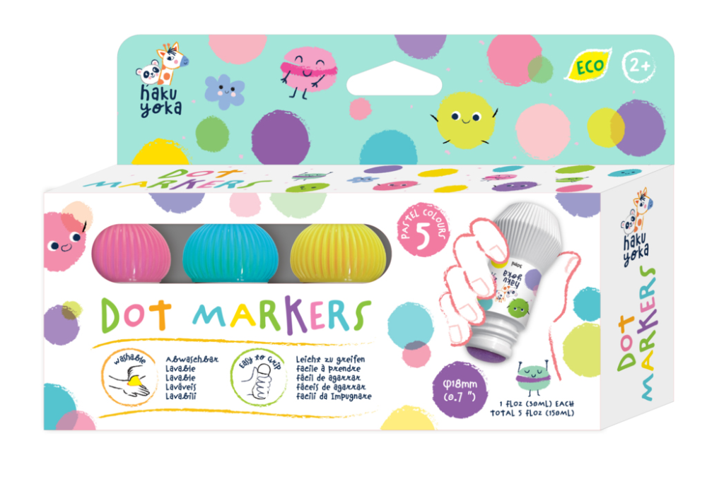 Set 5 carioci lavabile Dot Markers - culori pastel, Haku Yoka [1]