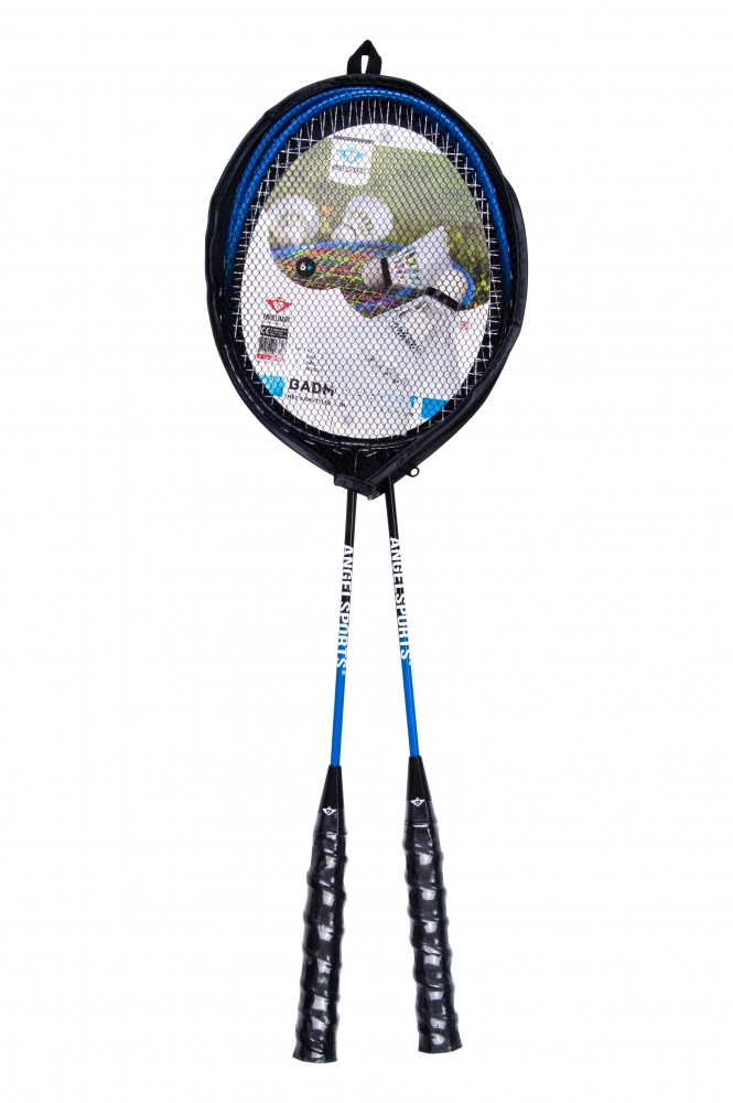 Set badminton 2 rachete, 2 fluturasi in husa de depozitare