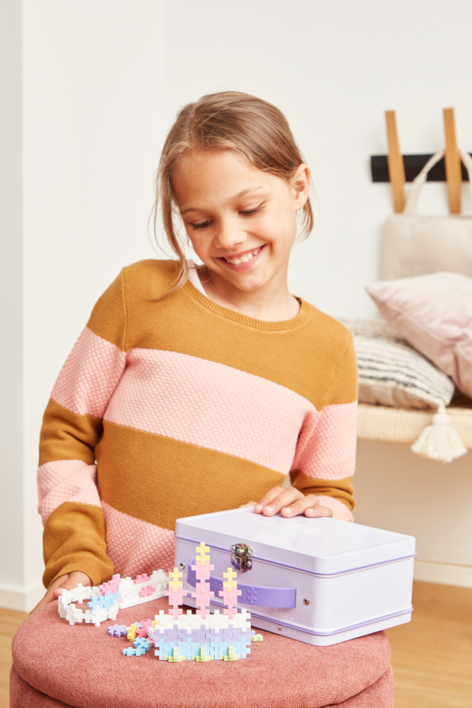 Set constructie Plus-Plus, 600 piese, portabil, in cutie metalica, culori pastelate [3]