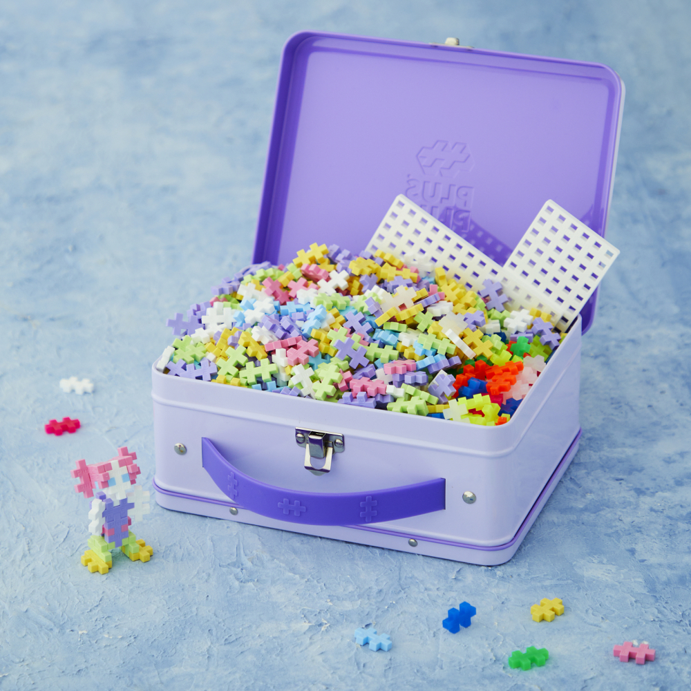 Set constructie Plus-Plus, 600 piese, portabil, in cutie metalica, culori pastelate [6]