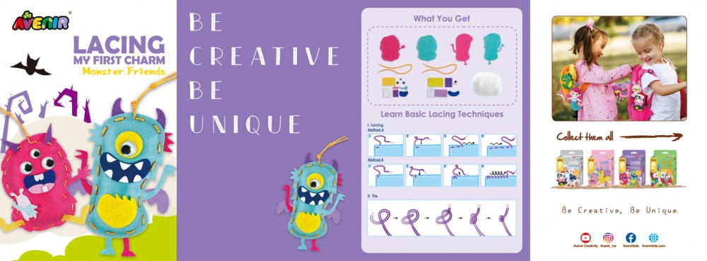 Set creativ de cusut cu tehnica siretului - Primul meu Pandantiv Monstruleti, nivel 2 [7]