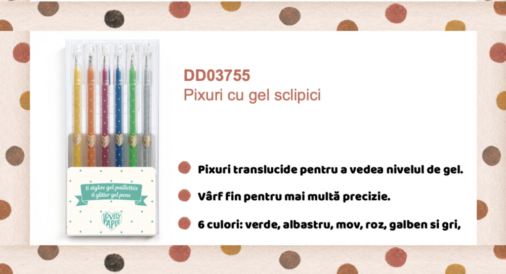 Set cu 6 roll-gel (markere) cu sclipici Djeco, 6-7 ani + [2]