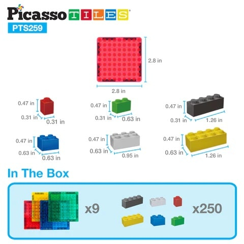Set de 259 de piese, cărămizi magnetice și plăci de construcție, PicassoTiles [3]