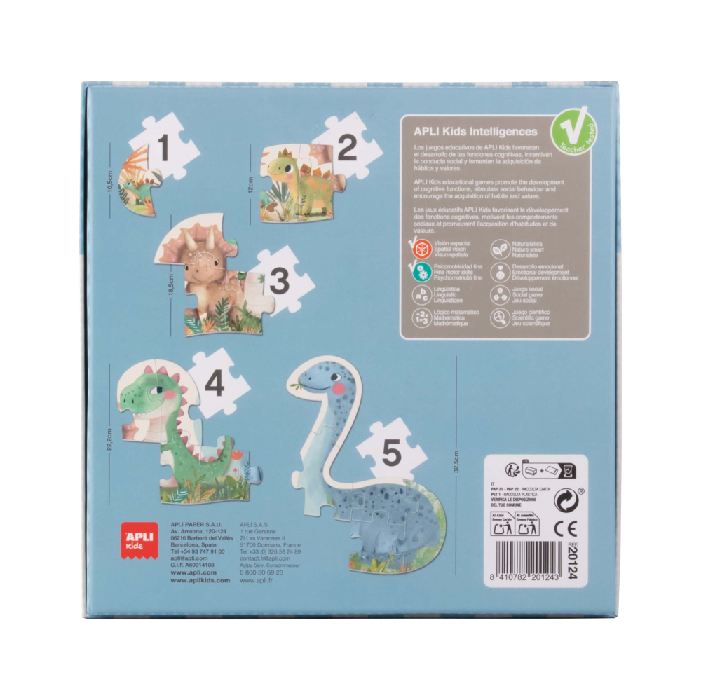 Set de 5 puzzle-uri progresive - Dinozauri (1-5 piese), Apli Kids, +2 ani [3]