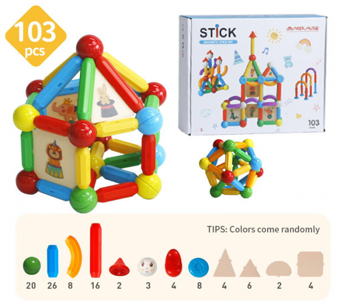 Set de constructie magnetic - STICK (103 piese), MAGPLAYER, 3 - 10 ani [4]