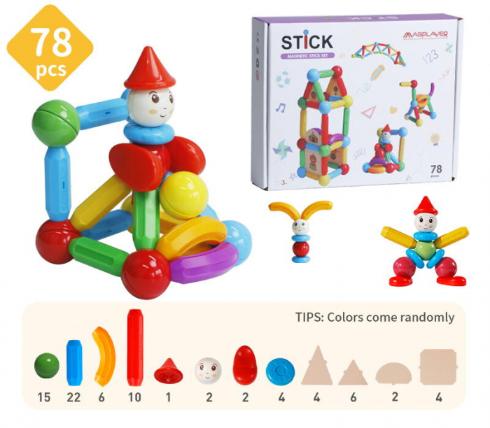 Set de constructie magnetic - STICK (78 piese), MAGPLAYER, 3 - 10 ani [3]